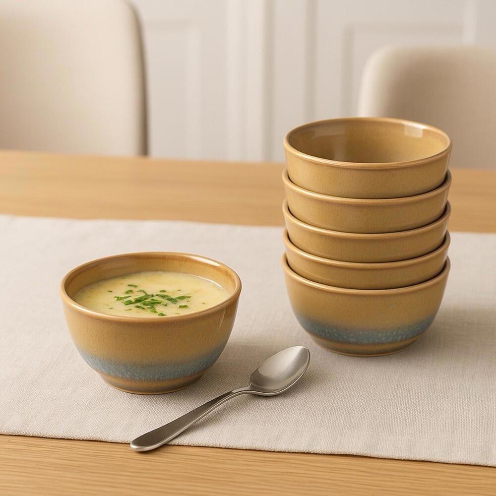 Nantucket 2000s Gradient Tan Stoneware Soup Cereal Bowls Set Of 10, 5.25x3”